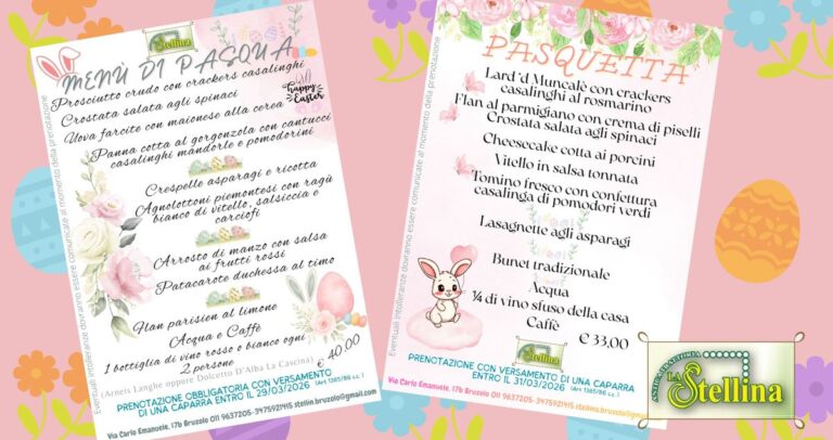 Menu di Pasqua e Pasquetta a Bruzolo Valle di Susa: doppia festa con i sapori piemontesi presso l'Antica Trattoria La Stellina